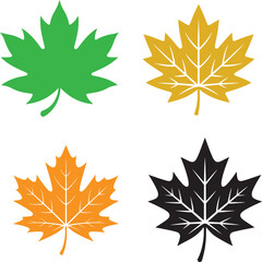 Four stylized maple leaves in different colors and textures