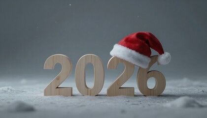 2026 new year with santa hat on snow winter holiday concept