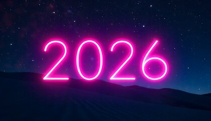 2026 neon pink glow in starry night sky