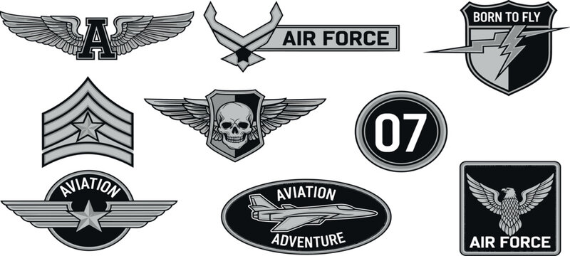 Collection of Air Force and Aviation Badges and Emblems.