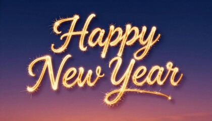Happy new year glowing text on dark sparkling background