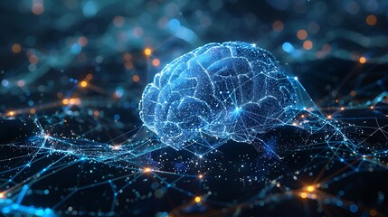 Digital brain neural network glowing in blue tones on black bac futuristic digital technology concept background high resolution stock photo