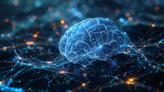 Digital brain neural network glowing in blue tones on black bac futuristic digital technology concept background high resolution stock photo