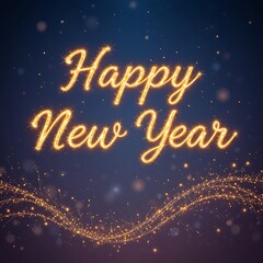 Happy new year sparkling text on dark blue background with glitter