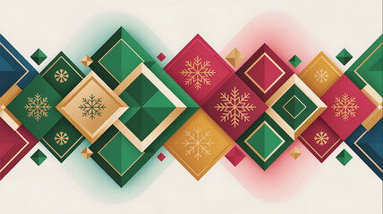 Modern Christmas holiday background with elegant geometric diamond shapes and golden snowflakes pattern