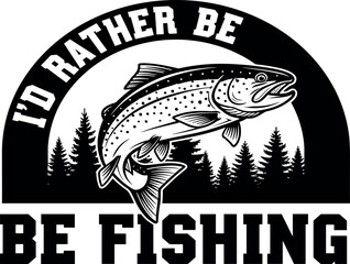 Dynamic illustration celebrating the passion for fishing, showcasing a powerful fish mid-leap with a rustic forest silhouette, capturing the essence of outdoor adventure and angler's delight