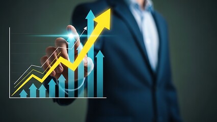 Businessman holding holographic stock chart displaying financial growth and market analysis