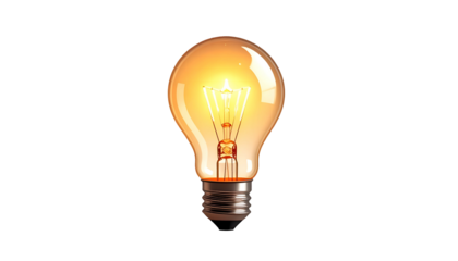 Brightly lit, realistic incandescent bulb with a clear glass enclosure against a black backdrop