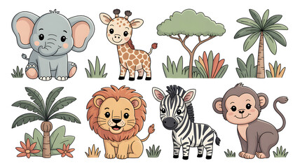 Obraz premium Cute cartoon safari animals set for children's design