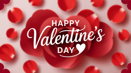 Happy Valentine’s Day 3D red background with glossy hearts and festive celebration typography