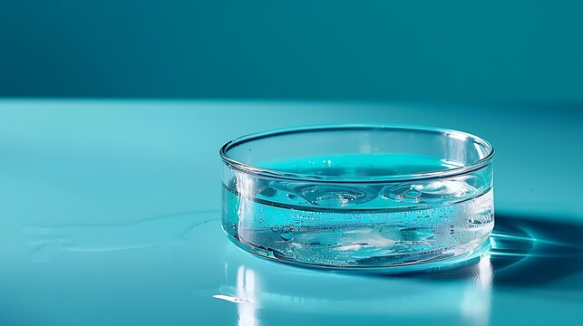 Petridish with clear liquid on sterile white background scienti high resolution detailed stock photo