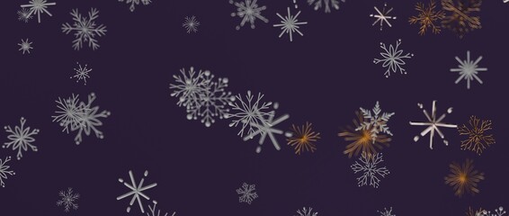 Illustration of beautiful snowflakes falling with a dark background. Perfect for holiday design, seasonal card