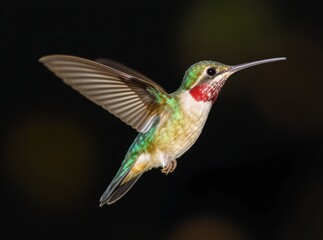 Vibrant Hummingbird in Flight with Colorful Plumage and Background