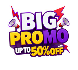 3d big promo discount design with up to 50 off announcement