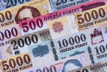 Hungarian forint, cash, currency of Hungary, banknotes for financial transactions. Hungarian forint