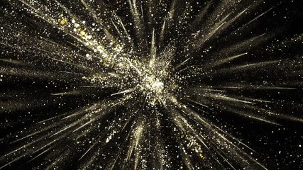 Festive Gold Sparkle Burst for New Year & Christmas Celebration. luxurious gold glitter explosion on black background, creating a festive celebration mood, parties, greetings, and elegant holiday. - Powered by Adobe
