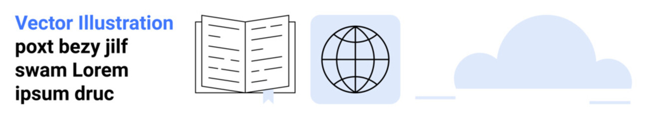 Education, global communication, knowledge sharing, information access, cloud data, remote learning. Open book, globe and cloud. Education and global communication concept
