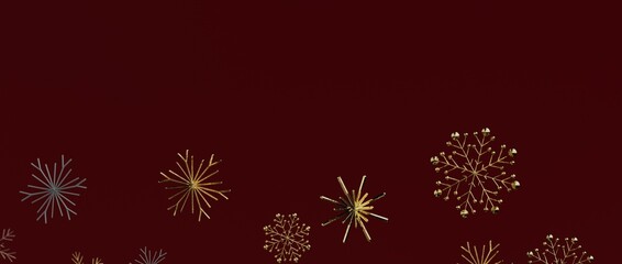Christmas background with gold snowflakes on burgundy backdrop. Perfect for seasonal designs, Christmas cards,