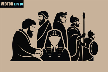 Ancient civilization leaders and warriors group silhouette vector