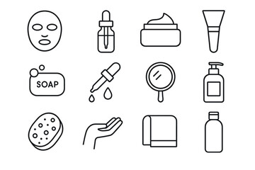 Minimalist beauty and skincare icons set for selfcare and wellness