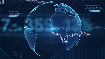 Digital globe displaying financial data and stock market trends - Powered by Adobe