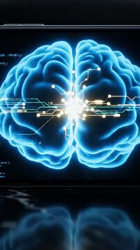 Futuristic brain illustration depicting neural networks and digital connections symbolizing artificial intelligence technological innovation and complex data processing for modern design projects