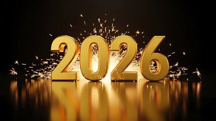 Golden 2026 numbers with festive fireworks on dark background