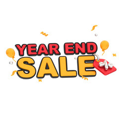 Festive 3D Year End Sale Design with Balloons and Confetti Elements