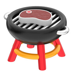 Cartoon Style Detailed Grill with Steak Illustration for Summer BBQ Party