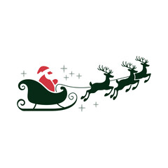 Santa sleigh flying silhouette logo vector line art logo design
