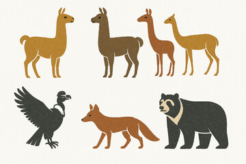 Obraz premium Andean animal icon set flat vector illustration with traditional motifs in clean grid layout
