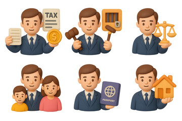 Fototapeta premium Lawyer icon set featuring legal concepts and family law themes for professional design use