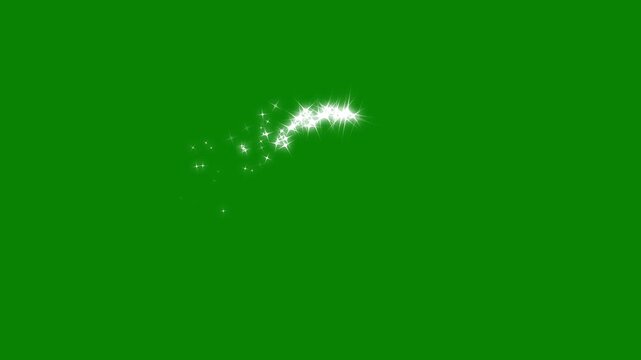 2d Magic glitter sparkle trail animation, white twinkling stars line, fast glittering star , Luxury white glitter sparkles trail, magic dust, pixie dust path, Christmas stars on green screen. 4k