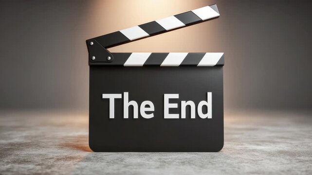 Movie Clapper Board with Text 'The End' in Studio Setting for Film Production and Cinematic Themes 4k video footage