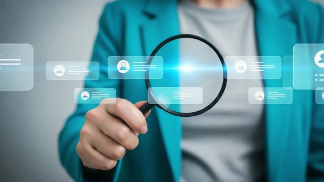 Searching for the right candidate through digital profile analysis motion animated video.