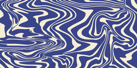 Abstract horizontal background with colorful waves. Trendy vector illustration in style retro 60s, 70s. Blue and beige colors