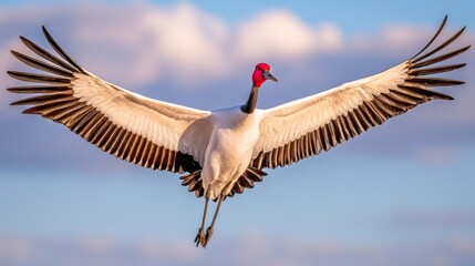 Close-up of a large bird soaring through the sky with widespread wings