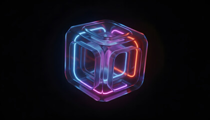 Abstract 3D render of a glowing blue blockchain network representing data connection, technology, and futuristic communication.