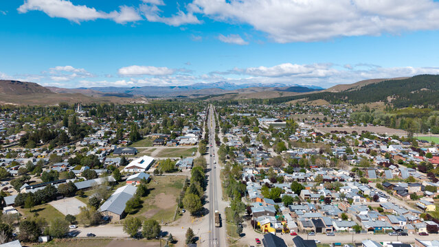 Aerial view of the City of "Junin de los Andes", Neuquen, Argentina.