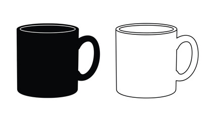 Two contrasting coffee mugs a solid black one and an outlined white one