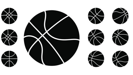An arrangement of black and white basketball silhouettes in various sizes © MdEmran