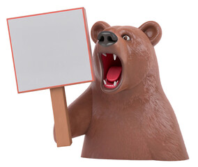 A roaring bear is holding a sign that reads "Watch out!"　ほえ叫んでいるクマが、「出没注意」と書かれた看板を持っている1.jpg
