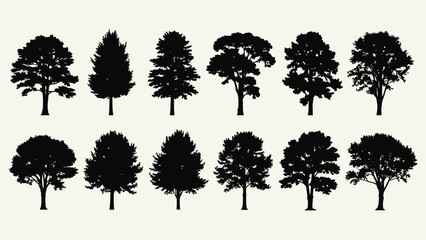 Fototapeta premium Stunning collection of diverse black tree silhouettes perfect for elegant landscape design and nature projects