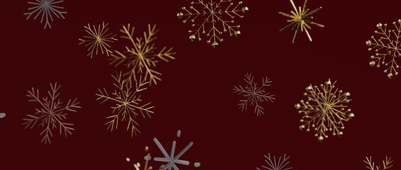 Christmas background with golden snowflakes on burgundy. Perfect for holiday greetings, winter designs, and fe