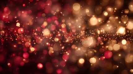 Red and gold Christmas bokeh background with radiant glowing particles and subtle high-tech inspired light accents