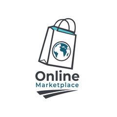 Online Marketplace Shopping Bag Logo Global Ecommerce Business Icon Design