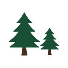 Fototapeta premium Two Minimalist Pine Trees Evergreen Forest Icon Simple Design Graphic