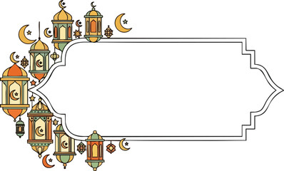Decorative border frame with Islamic lanterns and crescent moons