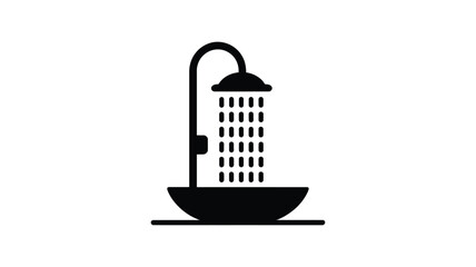 Simple black silhouette icon of a shower head with water falling into a basin or bowl