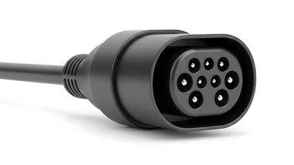 Close-up view of an electrical vehicle charging plug with multiple pins